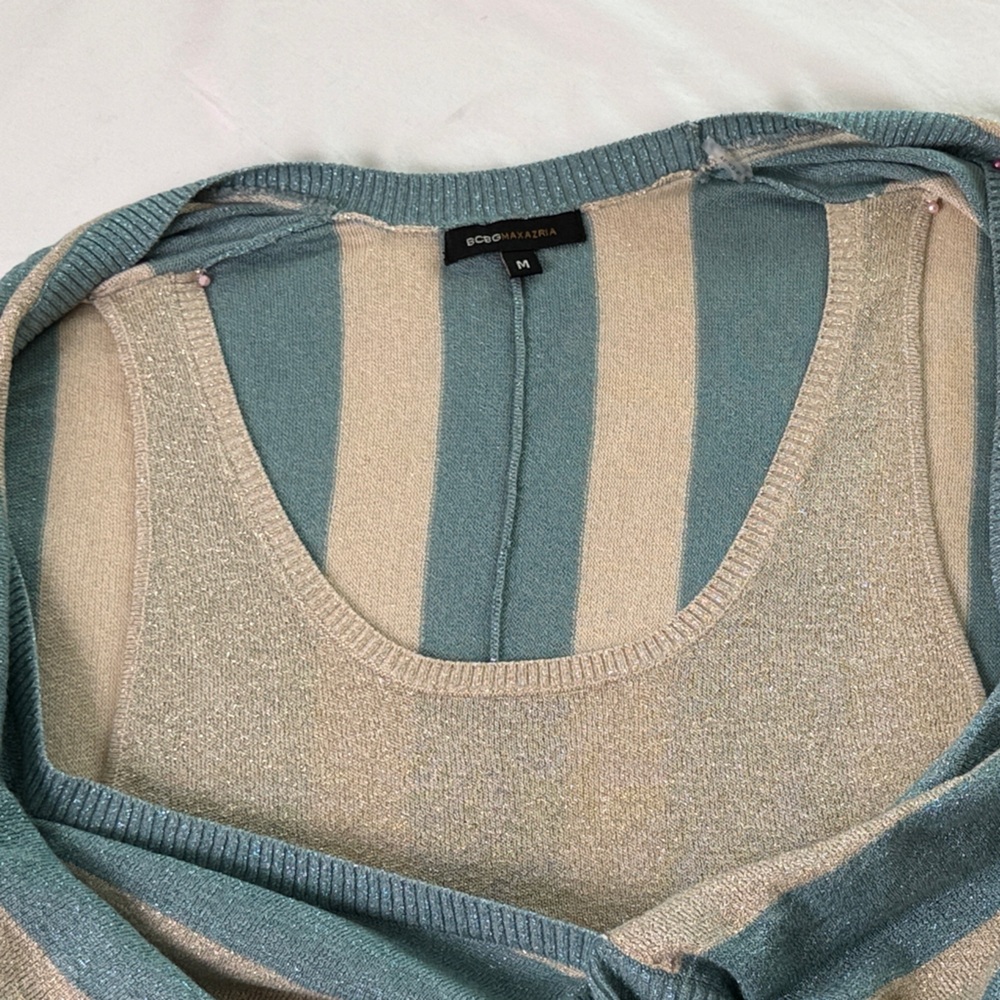 Vintage BCBGMAXAZRIA Metallic Striped Faux-Wrap Knit – Size M - Picture 13 of 14